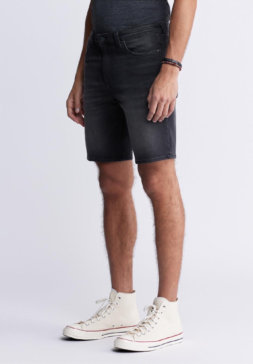 Buffalo David Bitton Relaxed Straight Dean Men's Fleece Denim Shorts In Sanded Black