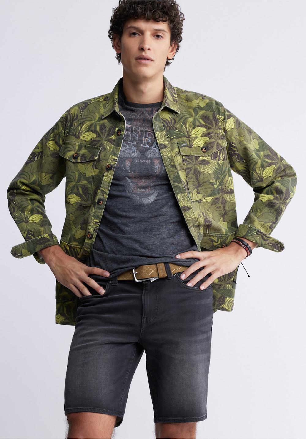 Buffalo David Bitton Relaxed Straight Dean Men's Fleece Denim Shorts In Sanded Black