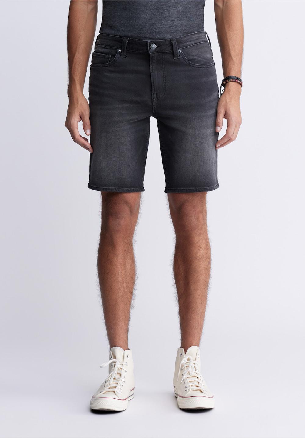 buffalo david bitton Relaxed Straight Dean Men's Fleece Denim Shorts in Sanded Black