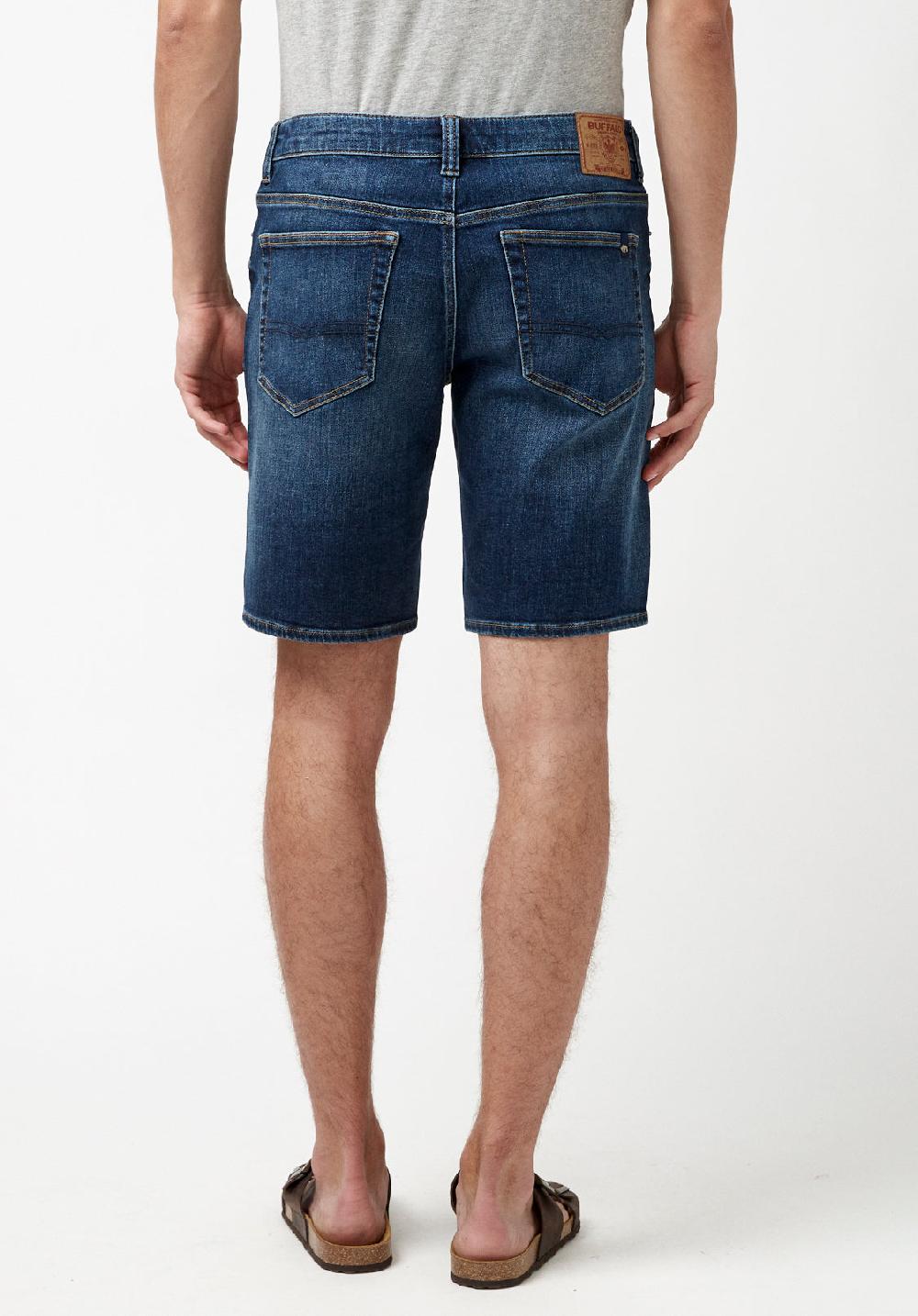 Buffalo David Bitton Relaxed Straight Dean Men's Super Stretch Shorts In Veined And Crinkled Blue