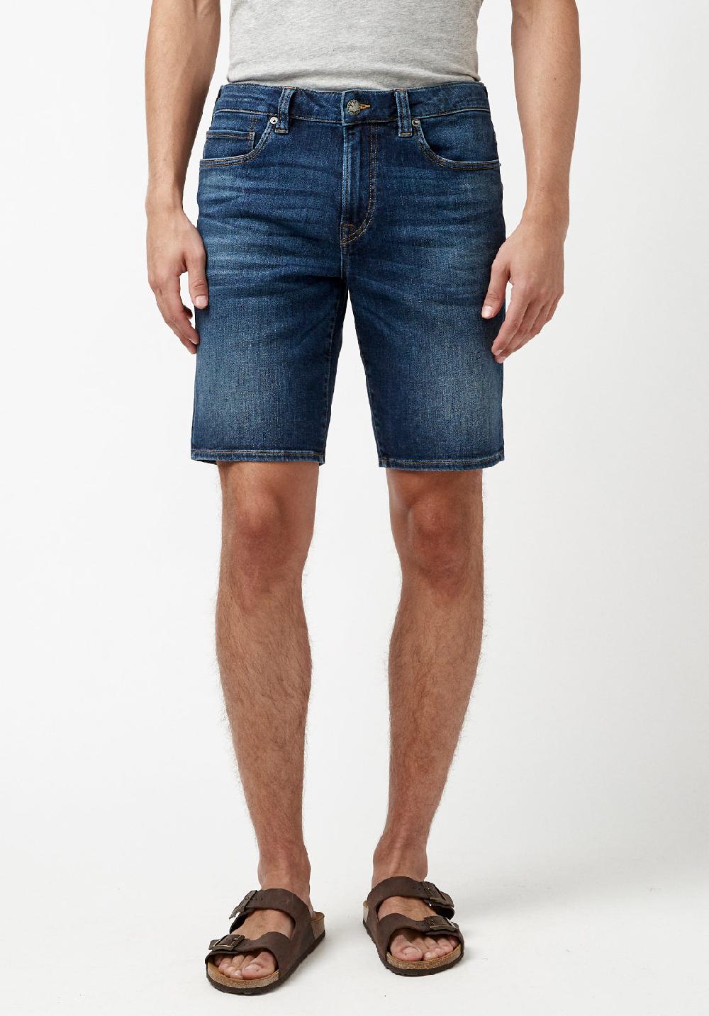buffalo david bitton Relaxed Straight Dean Men's Super Stretch Shorts in Veined and Crinkled Blue
