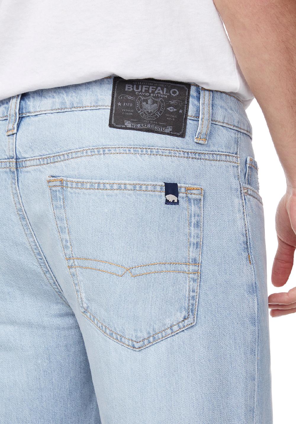 Buffalo David Bitton Relaxed Straight Driven Men's Jeans In Crinkled And Sanded Light Blue