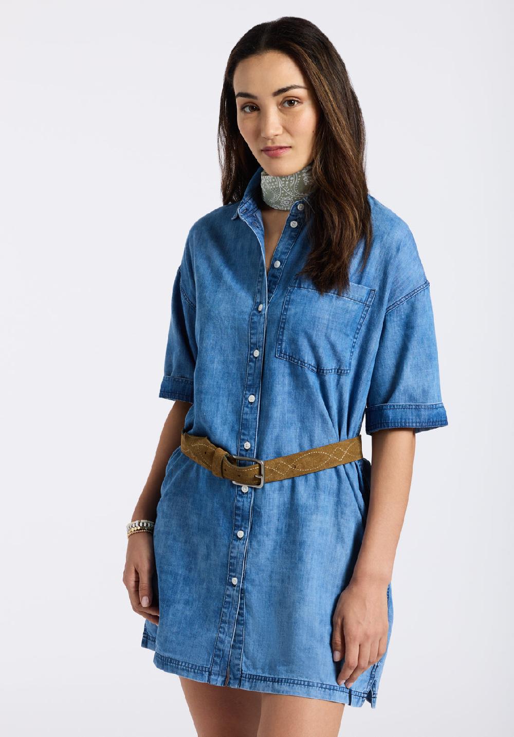 Buffalo David Bitton Robe-chemise En Denim Avec Fermeture Boutonnée Pour Femme Freida Bleu Vintage Classique