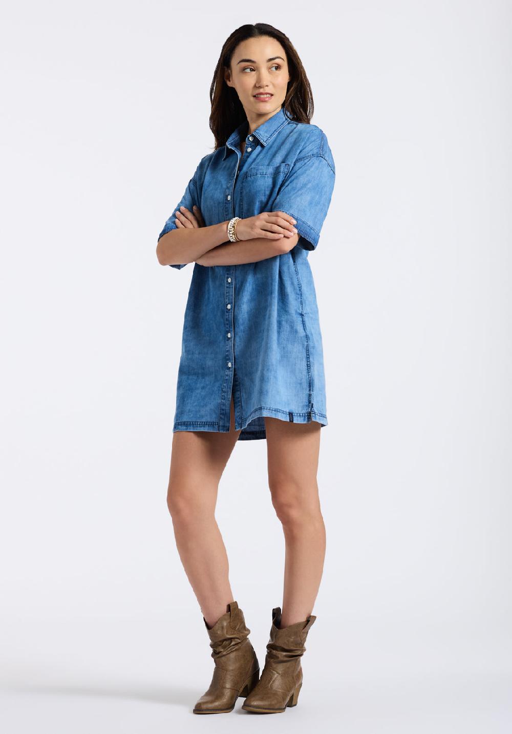 Buffalo David Bitton Robe-chemise En Denim Avec Fermeture Boutonnée Pour Femme Freida Bleu Vintage Classique