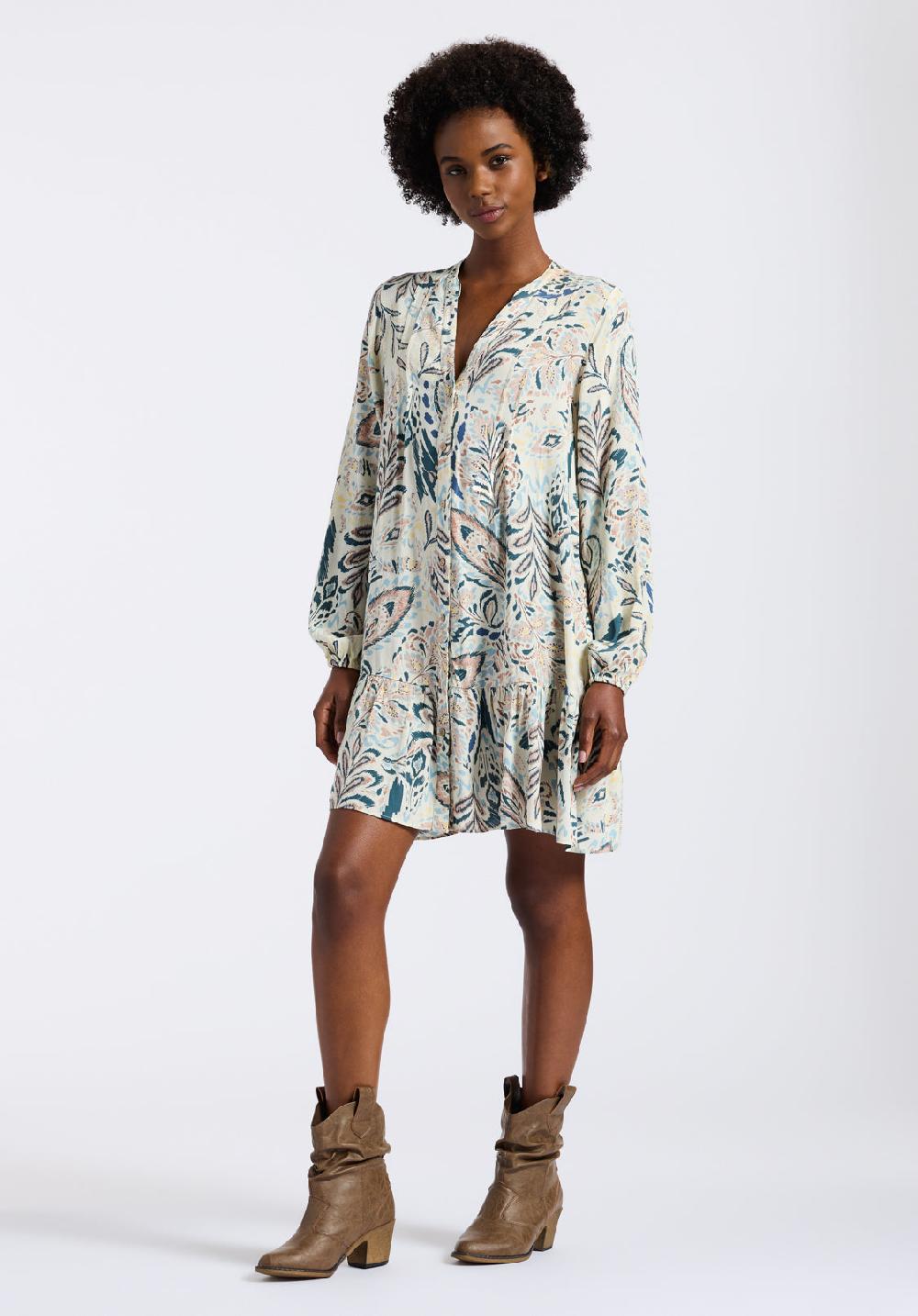 Buffalo David Bitton Robe Courte Imprimée Bohème à Manches Longues Pour Femme Darya Motif Paisley
