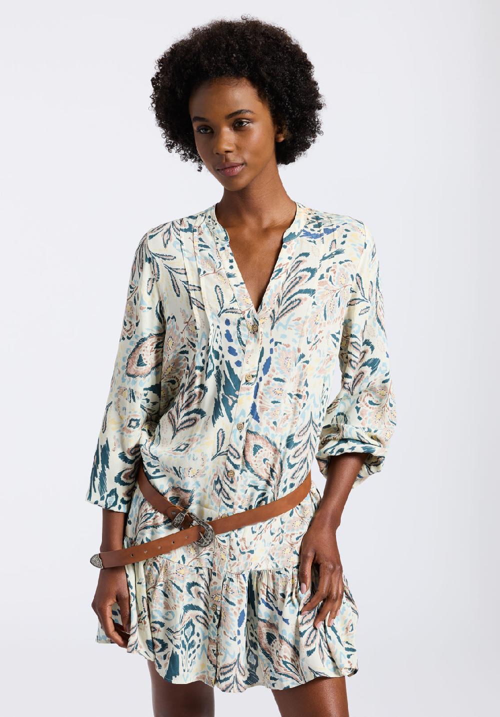 Buffalo David Bitton Robe Courte Imprimée Bohème à Manches Longues Pour Femme Darya Motif Paisley