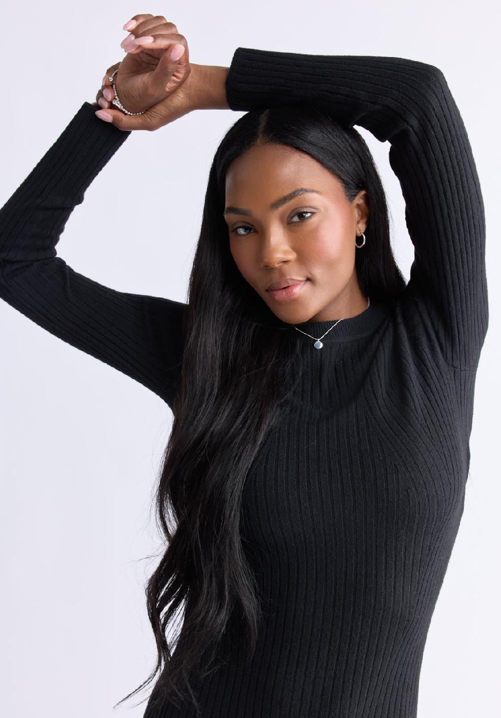 Buffalo David Bitton Robe En Maille Côtelée à Manches Longues Jaida Pour Femmes Noir - SD0