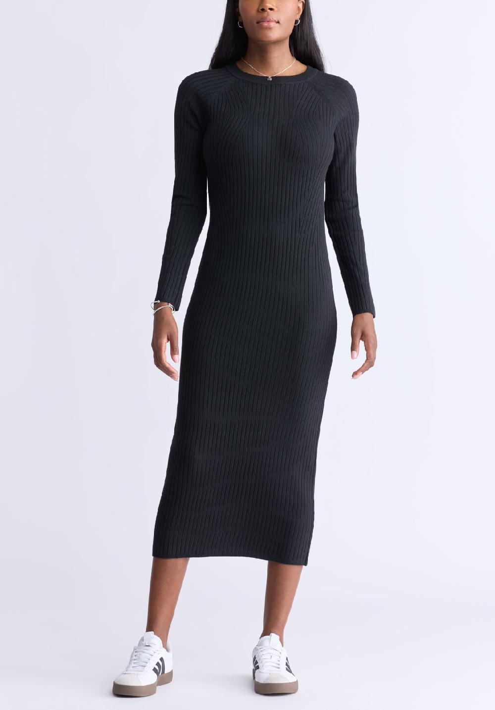 buffalo david bitton Robe en maille côtelée à manches longues Jaida pour femmes noir - SD0