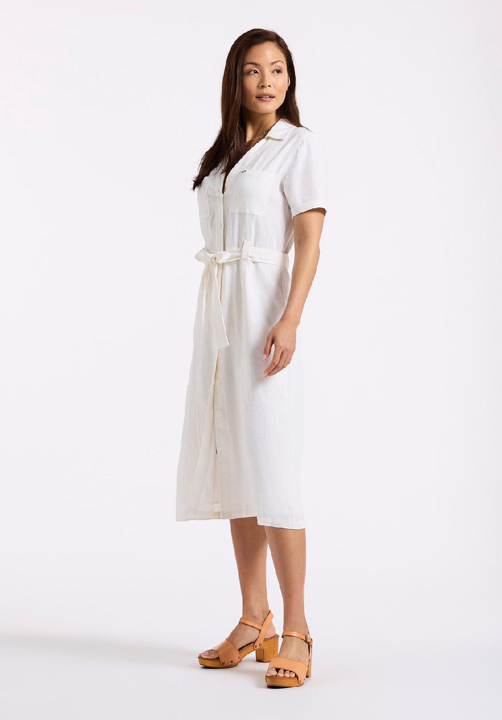 Buffalo David Bitton Robe Midi Boutonnée Avec Ceinture à La Taille Carlene Pour Femme Blanc