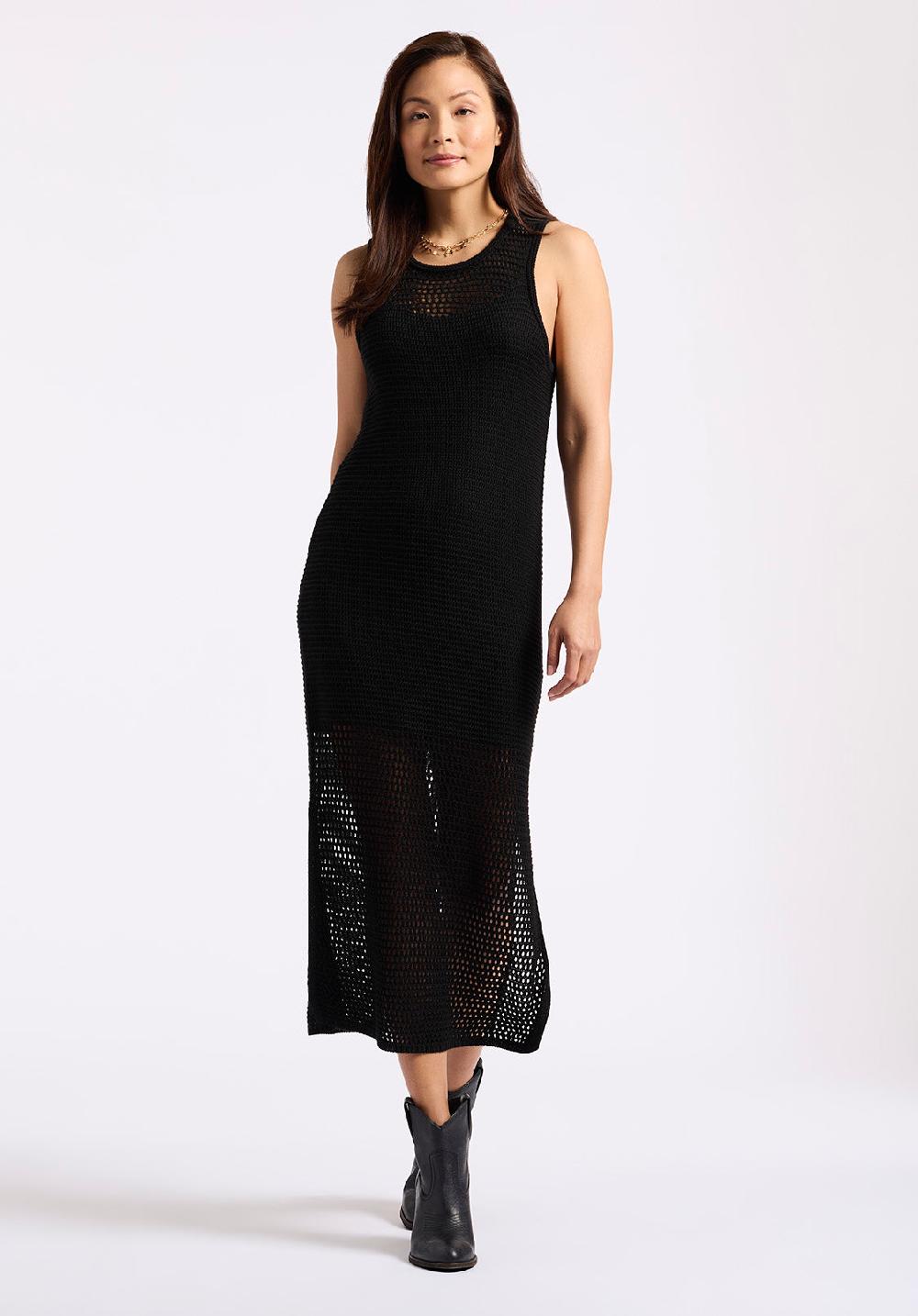 Buffalo David Bitton Robe Midi En Maille Ajourée Sans Manches Bronwen Pour Femme Noir