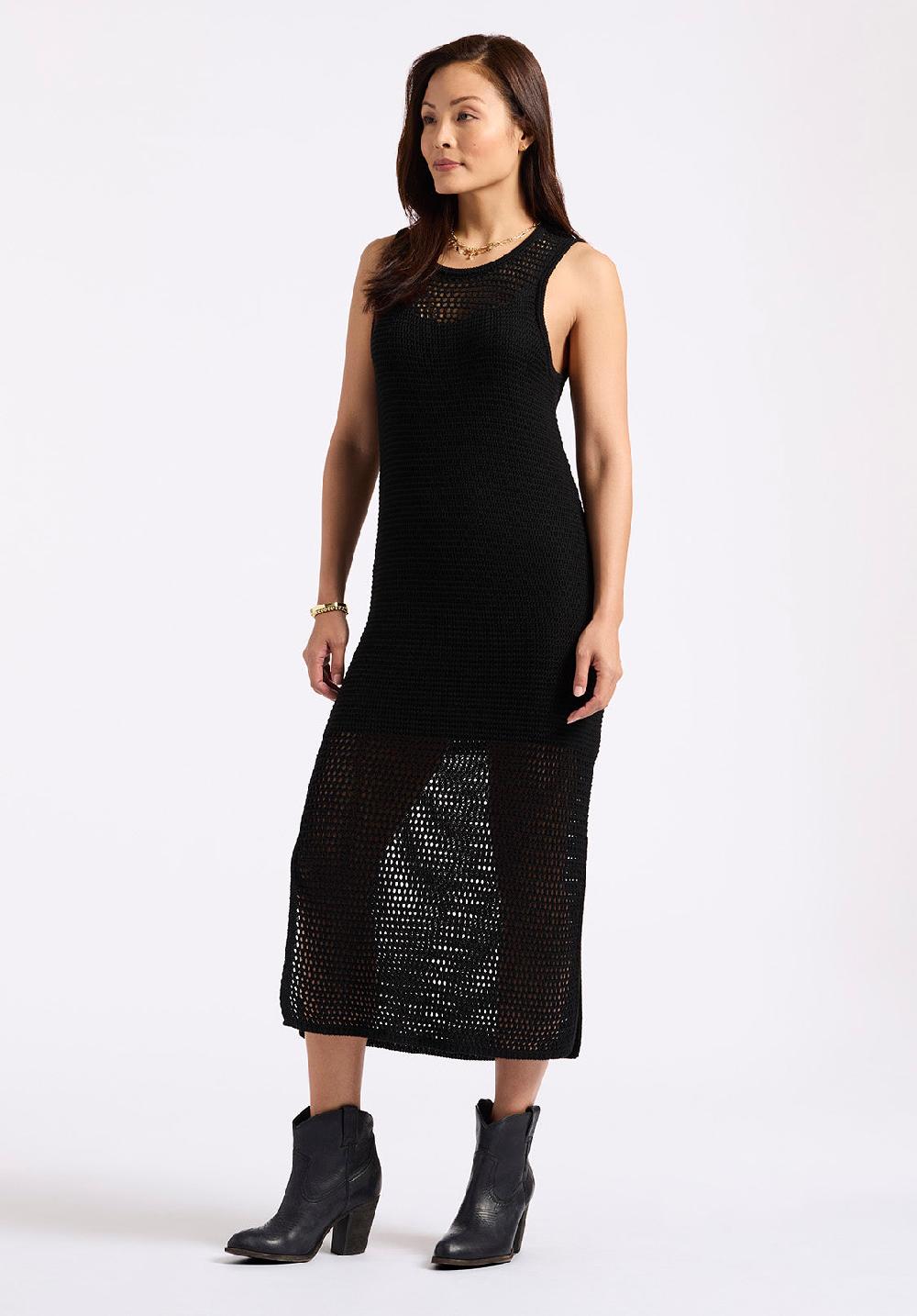 Buffalo David Bitton Robe Midi En Maille Ajourée Sans Manches Bronwen Pour Femme Noir