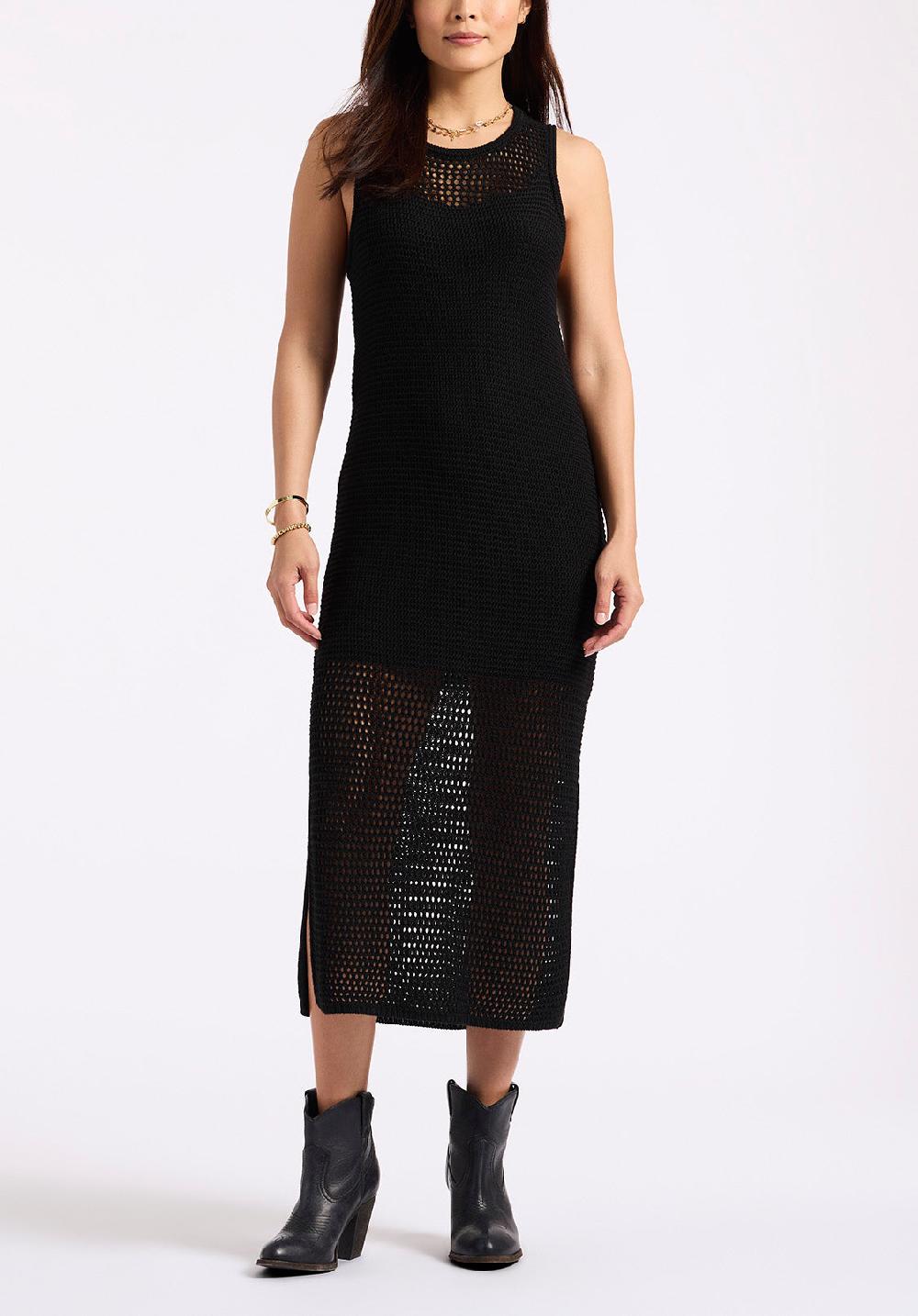 buffalo david bitton Robe midi en maille ajourée sans manches Bronwen pour femme noir