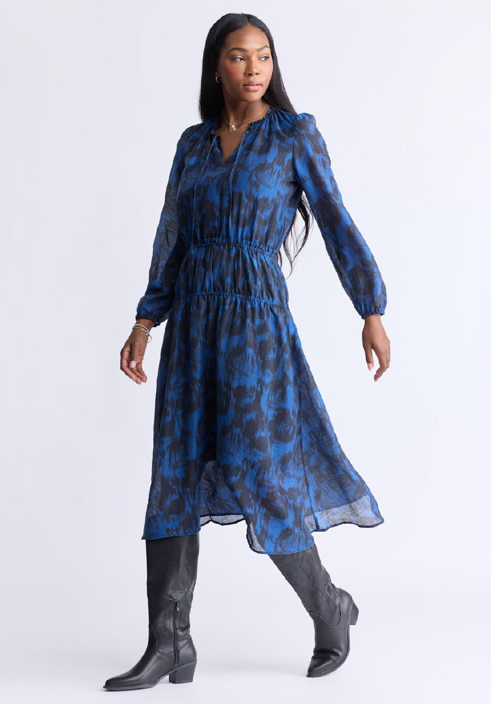 Buffalo David Bitton Robe Midi Imprimée à Manches Longues Avec Col Cravate Virlen Pour Femm