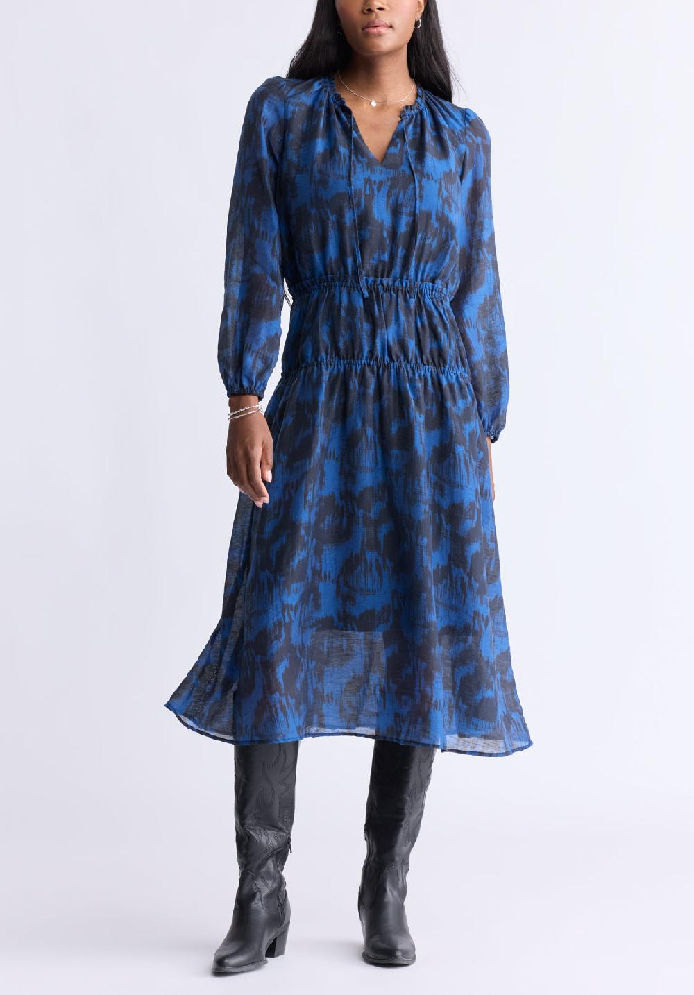Buffalo David Bitton Robe Midi Imprimée à Manches Longues Avec Col Cravate Virlen Pour Femm