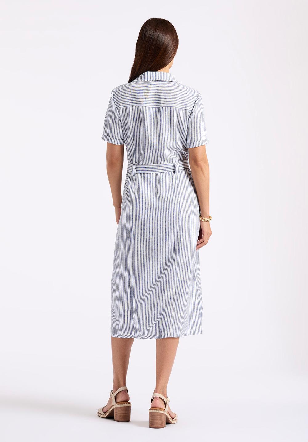 Buffalo David Bitton Robe Midi Rayée Boutonnée Avec Ceinture à La Taille Carlene Pour Femme Marine