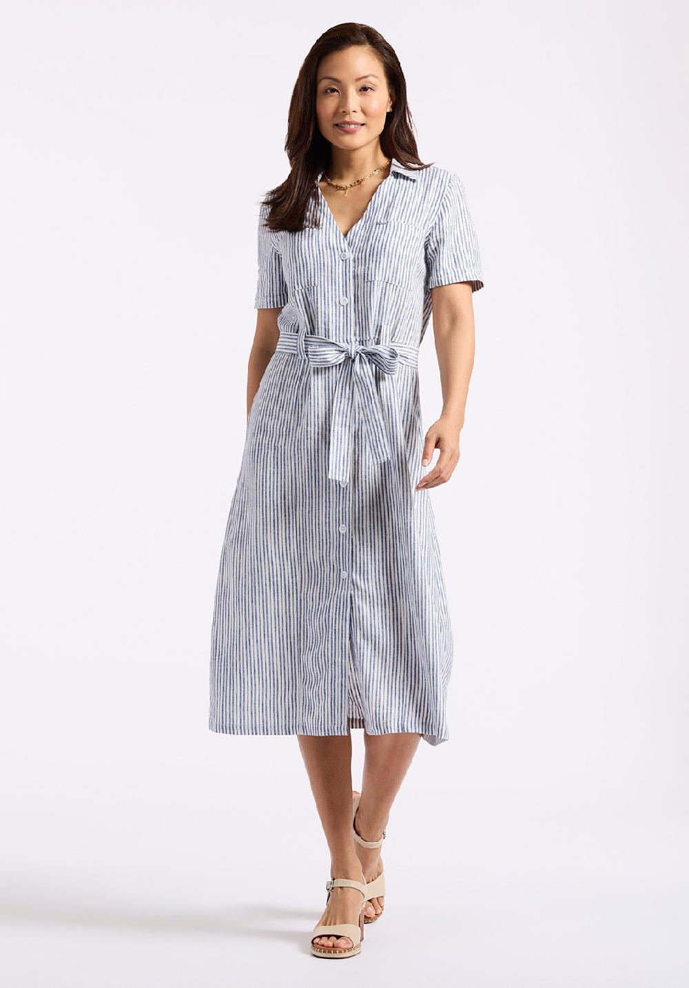 Buffalo David Bitton Robe Midi Rayée Boutonnée Avec Ceinture à La Taille Carlene Pour Femme Marine