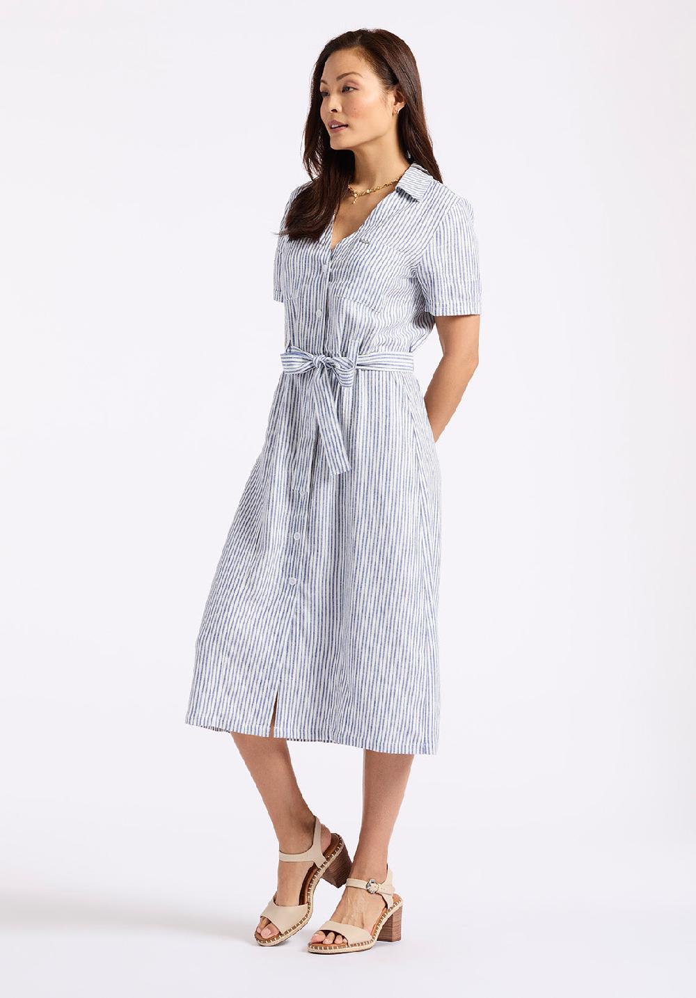 Buffalo David Bitton Robe Midi Rayée Boutonnée Avec Ceinture à La Taille Carlene Pour Femme Marine