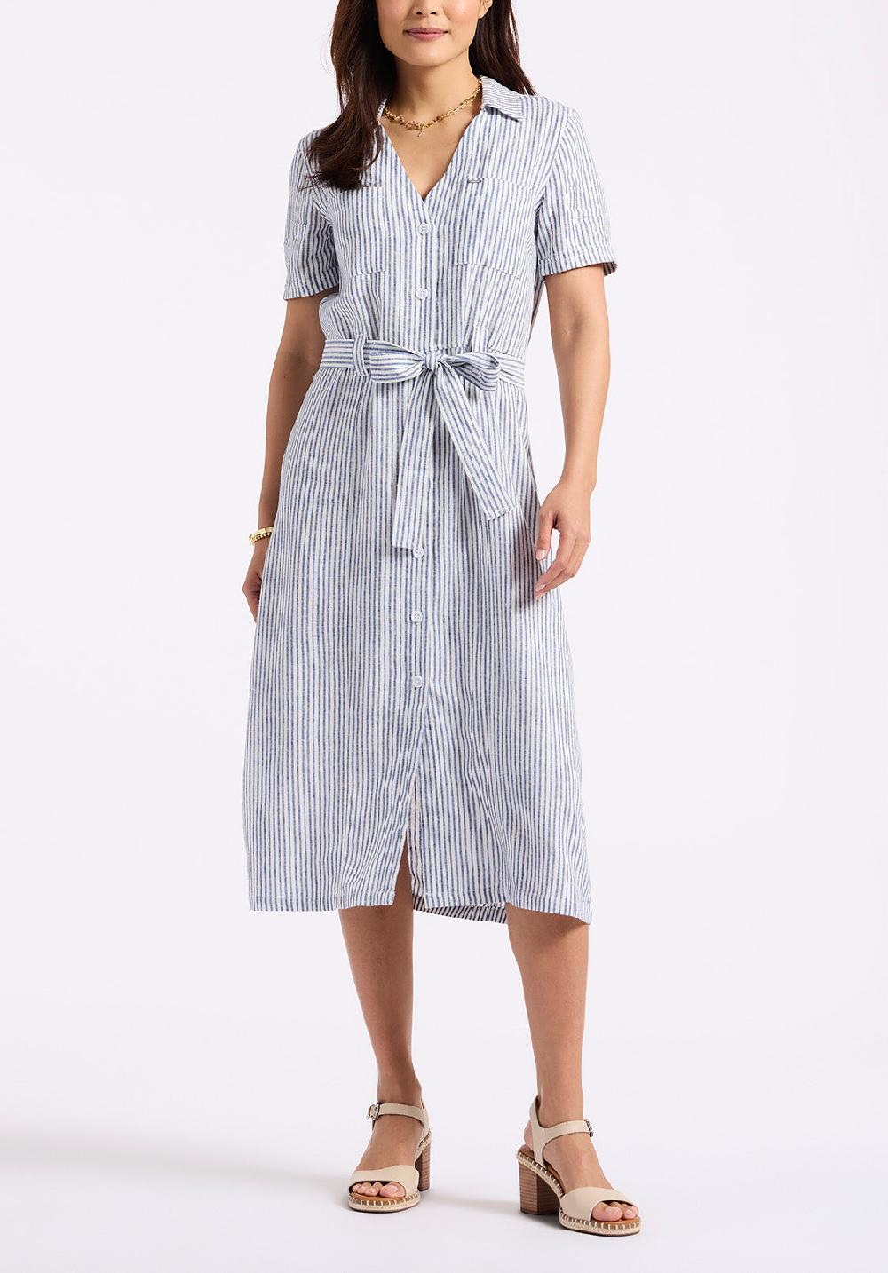 buffalo david bitton Robe midi rayée boutonnée avec ceinture à la taille Carlene pour femme marine