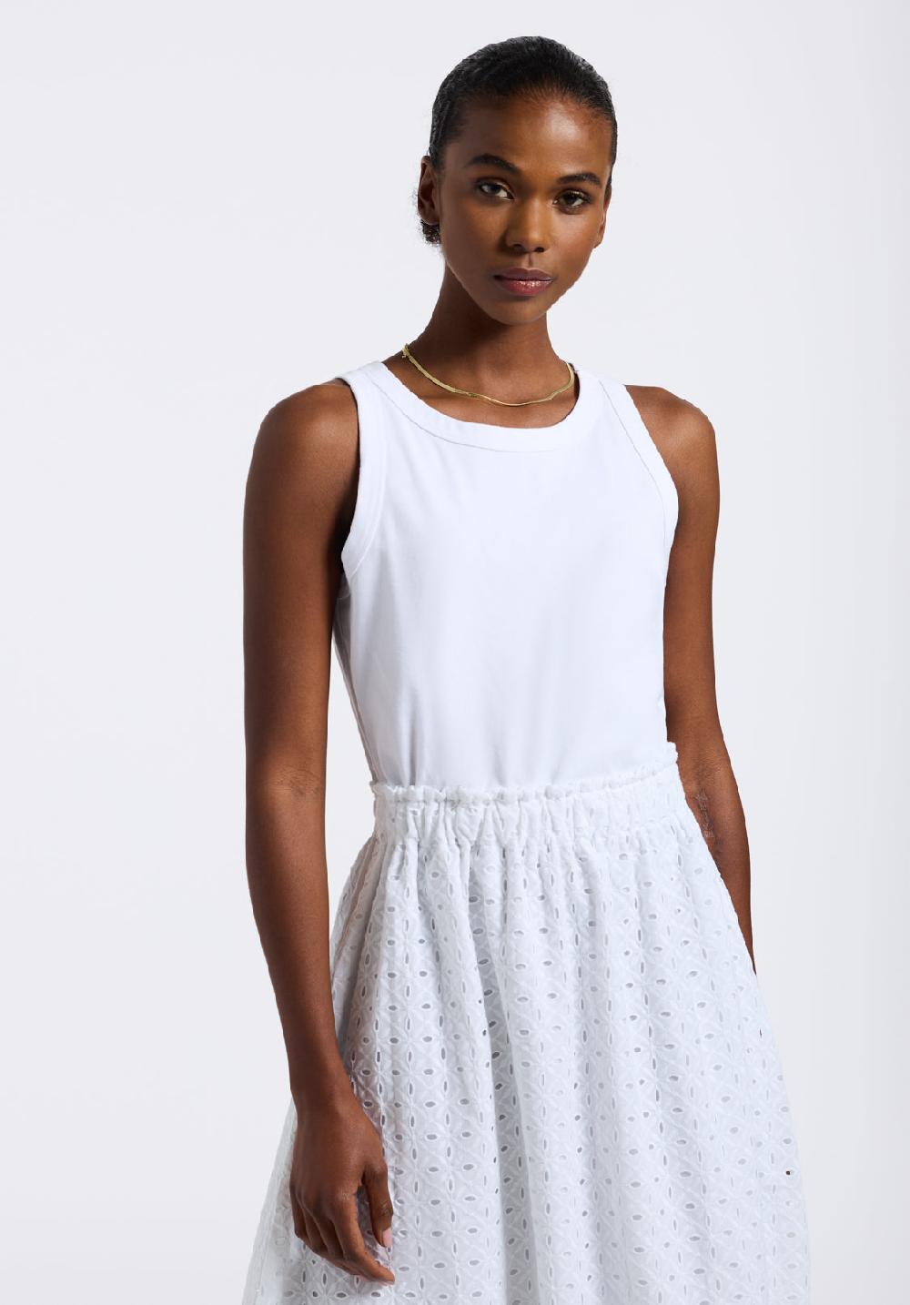 Buffalo David Bitton Robe Midi Sans Manches Avec Broderie Anglaise Pour Femme Drea Blanc