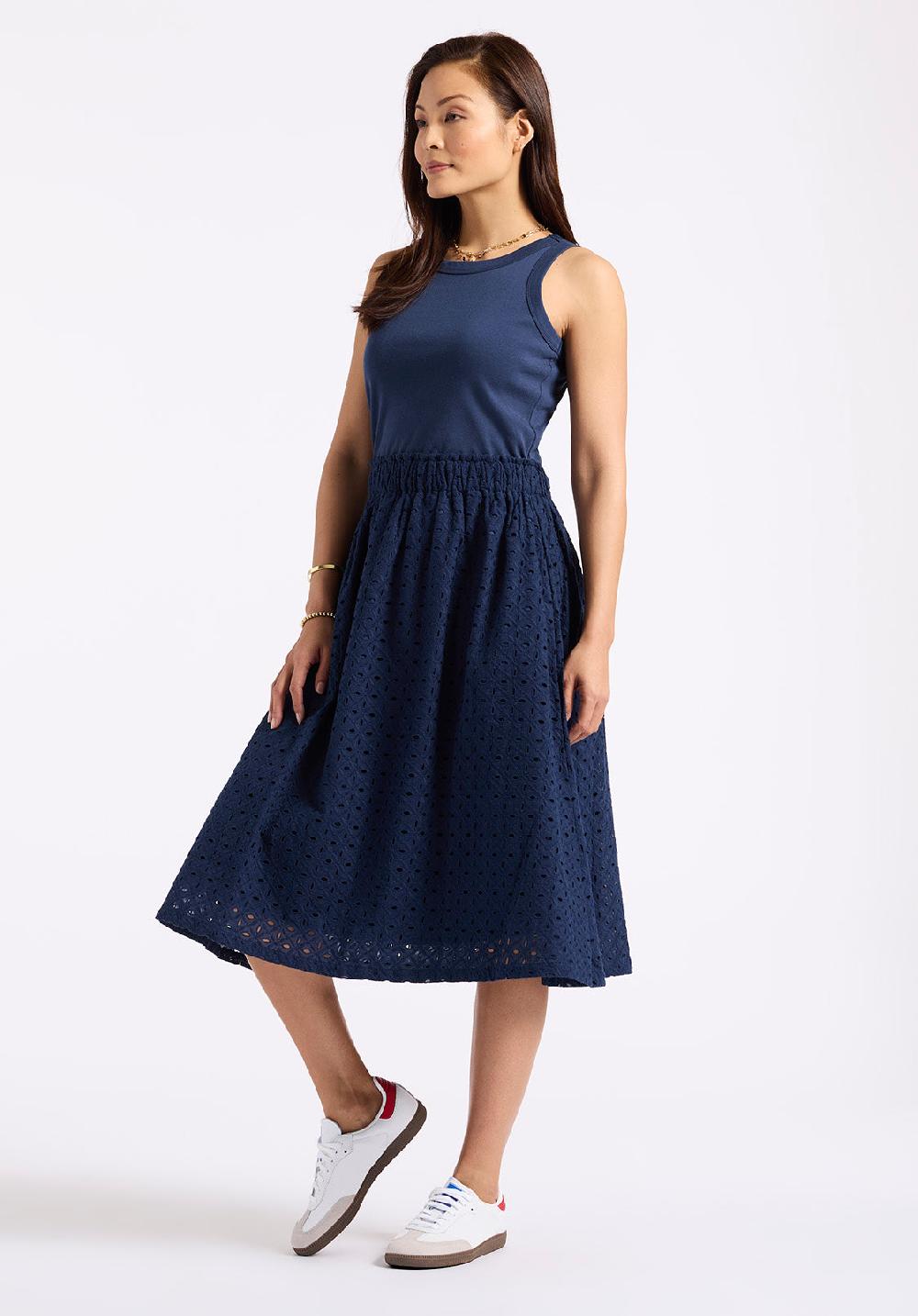 Buffalo David Bitton Robe Midi Sans Manches Avec Broderie Anglaise Pour Femme Drea Marine