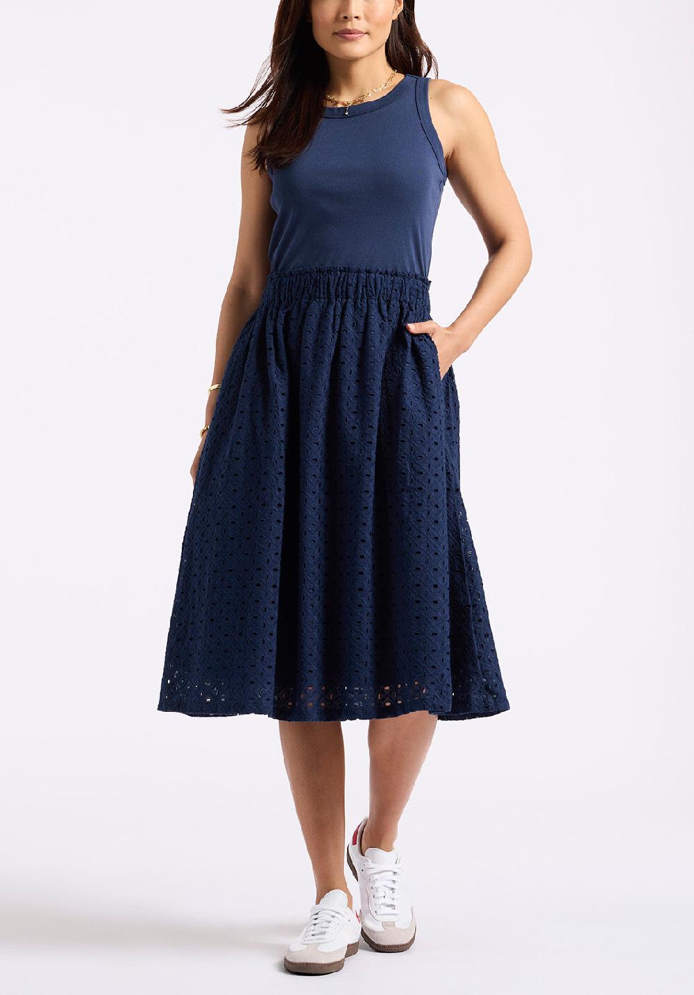 buffalo david bitton Robe midi sans manches avec broderie anglaise pour femme Drea marine