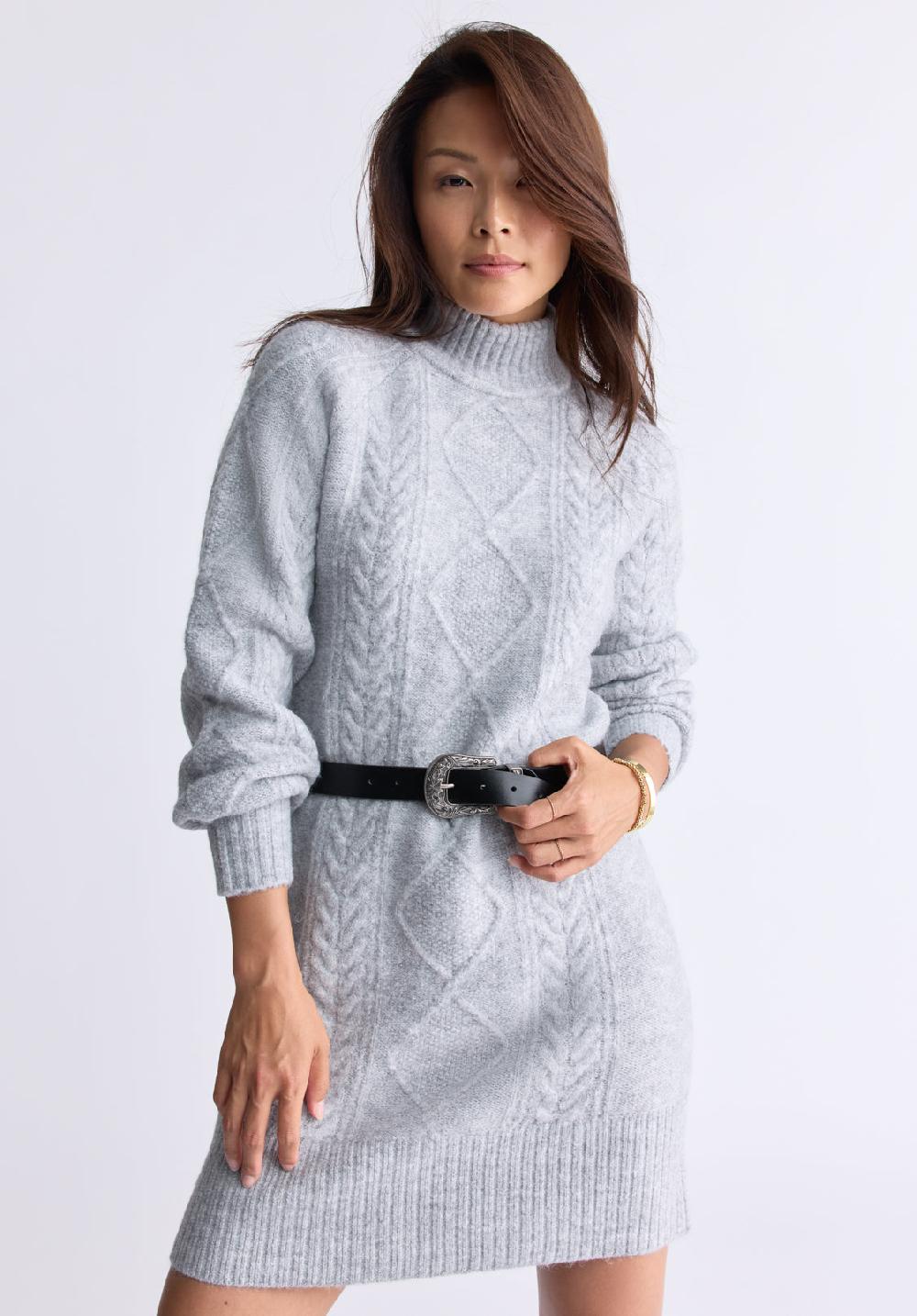 Buffalo David Bitton Robe Pull En Maille Torsadée à Col Roulé Levelle Pour Femmes Gris - S