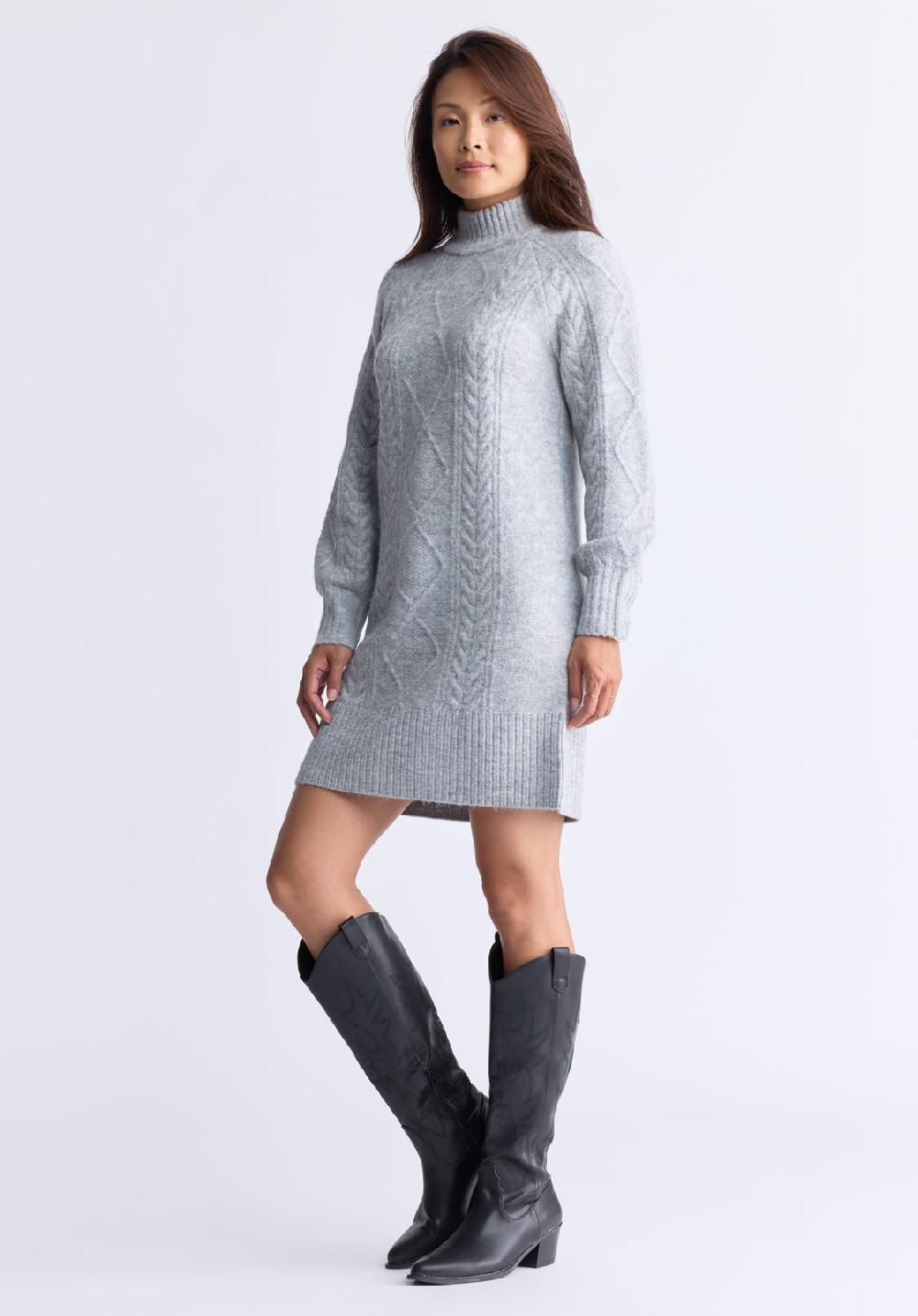 Buffalo David Bitton Robe Pull En Maille Torsadée à Col Roulé Levelle Pour Femmes Gris - S