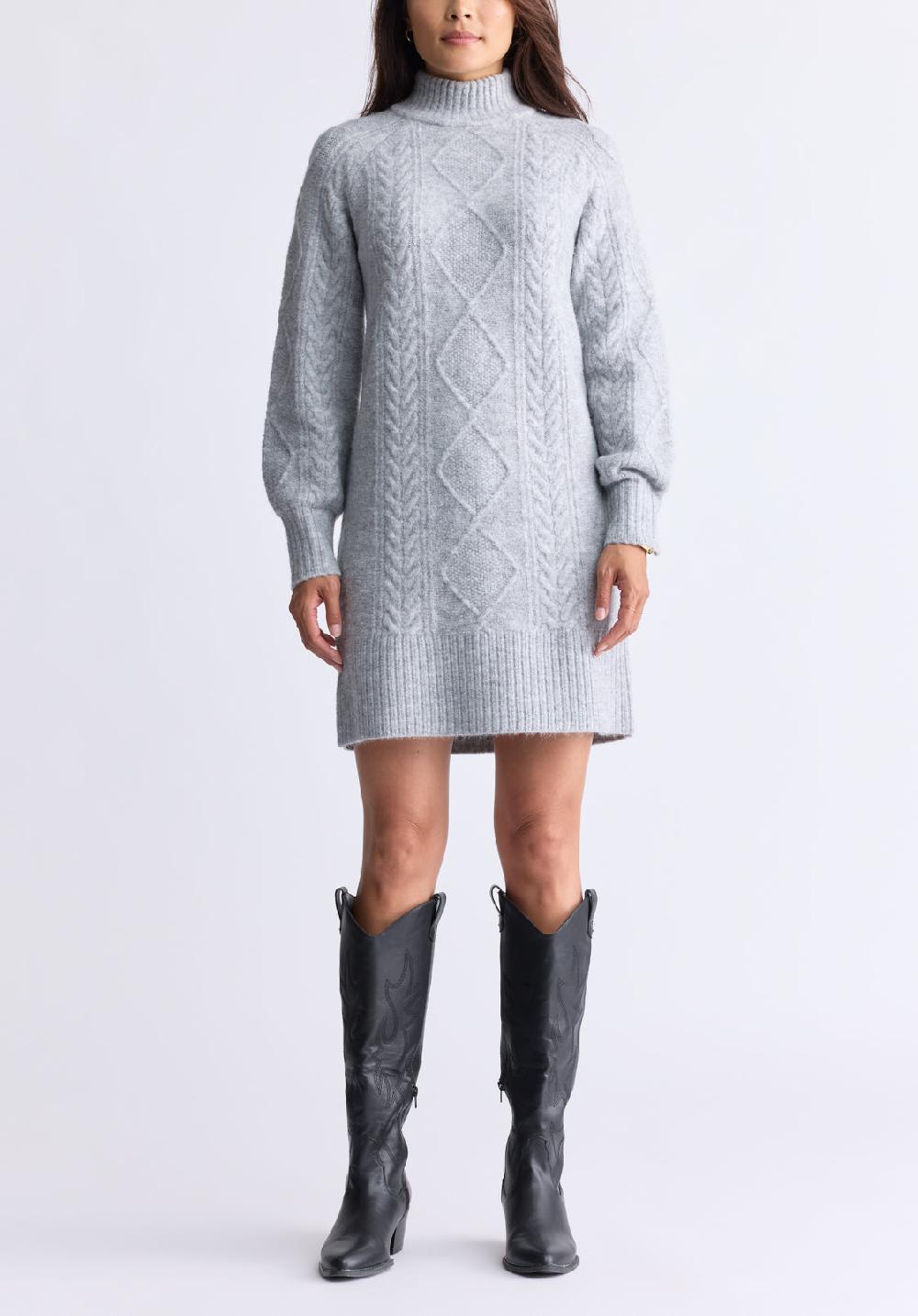 buffalo david bitton Robe pull en maille torsadée à col roulé Levelle pour femmes gris - S