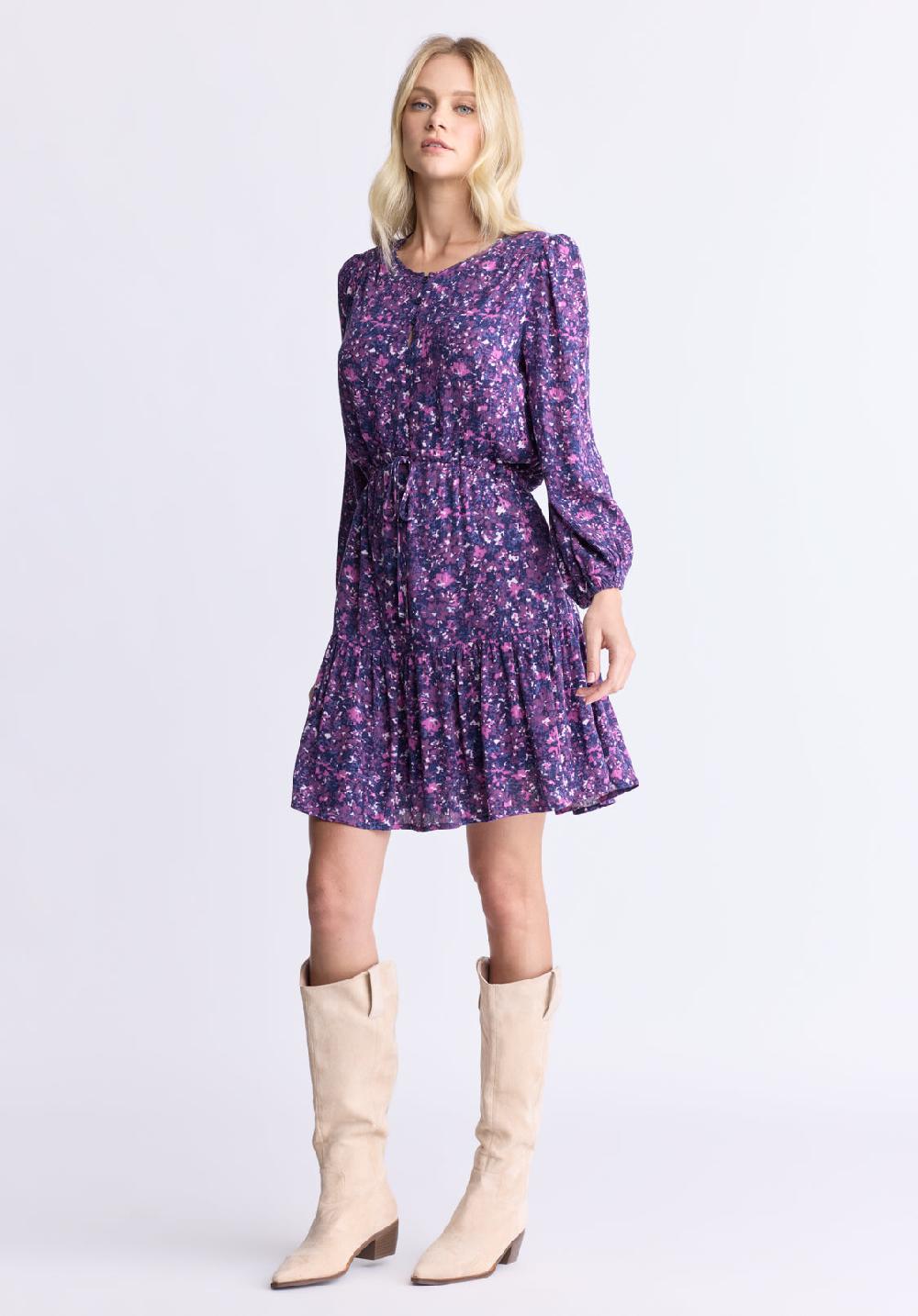 Buffalo David Bitton Rochelle Women's Floral Print Long-Sleeve Dress Purple