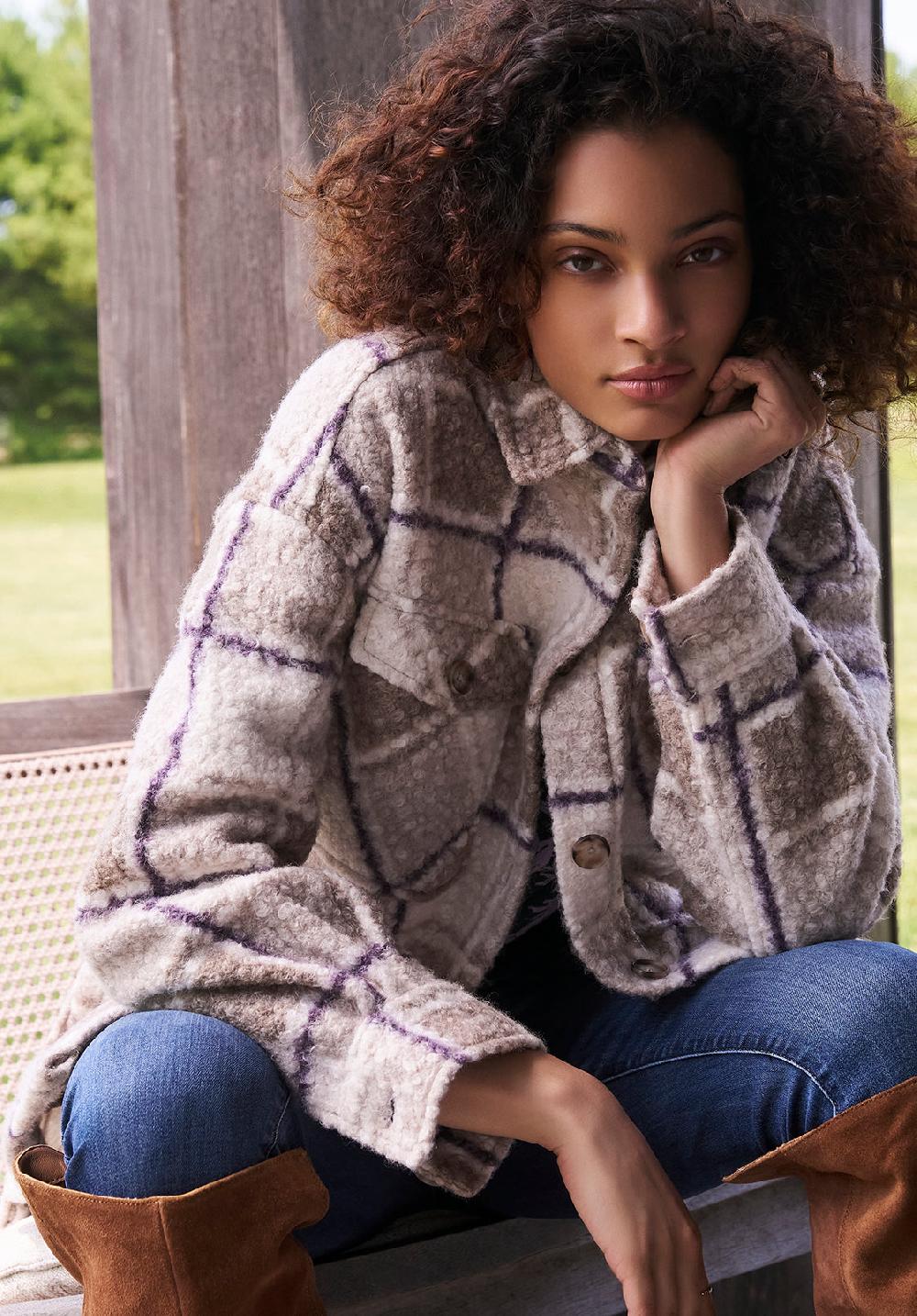 Buffalo David Bitton Royce Women's Plaid Coat Beige & Purple