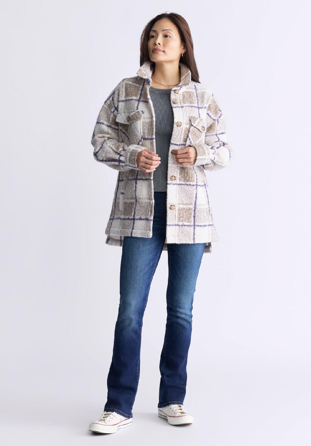 Buffalo David Bitton Royce Women's Plaid Coat Beige & Purple
