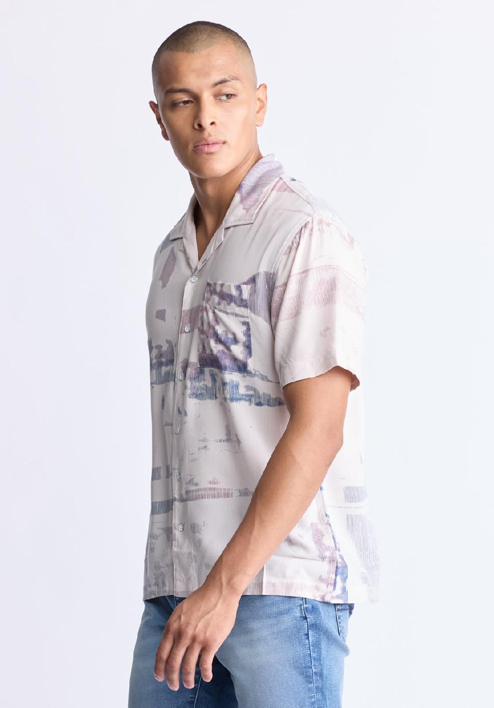 Buffalo David Bitton Sabob Men's Abstract Print Short-Sleeve Button-Up Shirt Moonbeam Beige