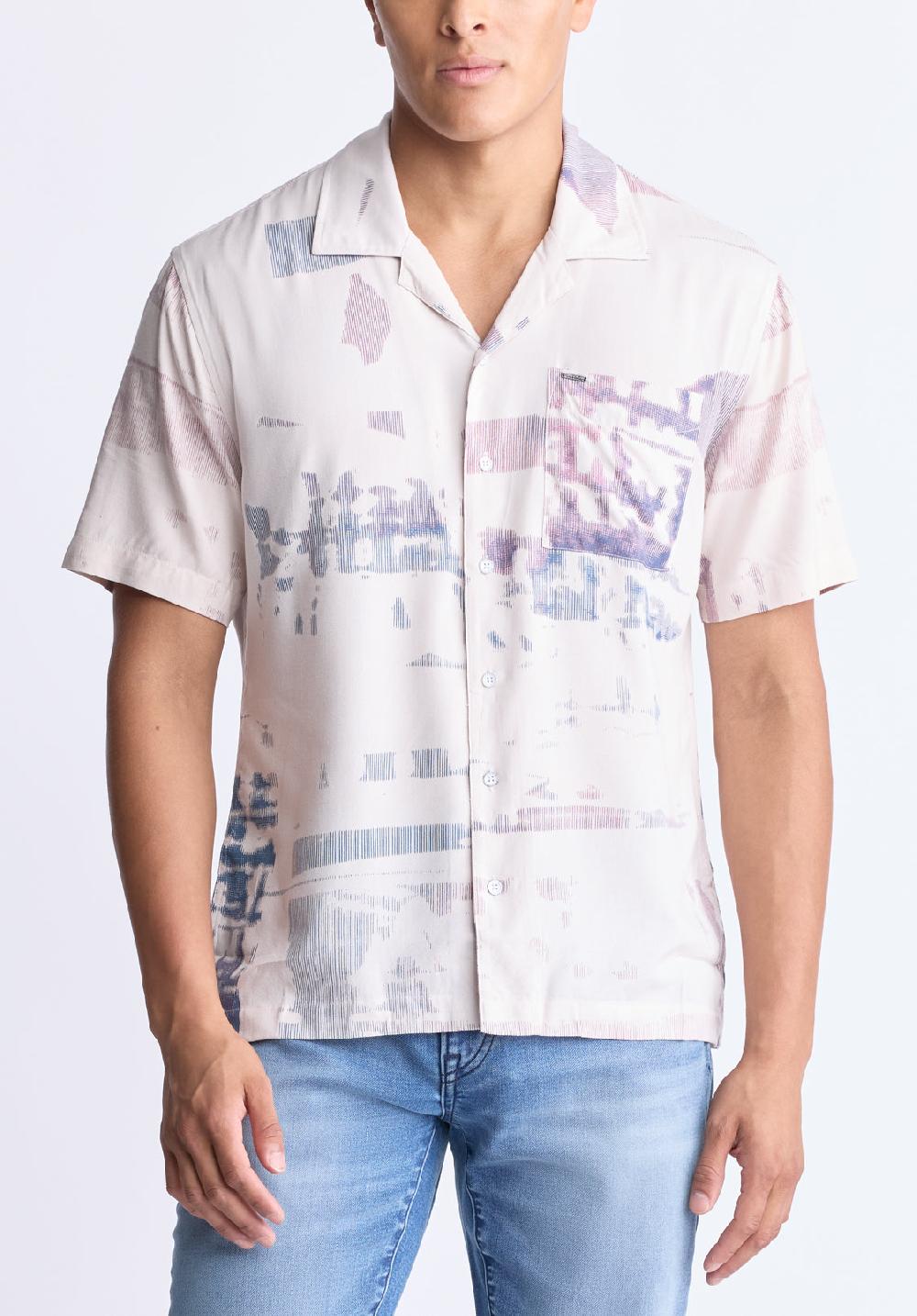 buffalo david bitton Sabob Men's Abstract Print Short-Sleeve Button-Up Shirt Moonbeam beige
