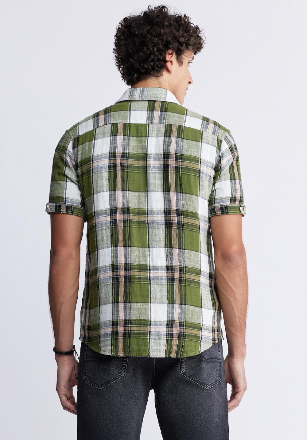 Buffalo David Bitton Sachino Men's Short Sleeve Plaid Shirt In Moss Green