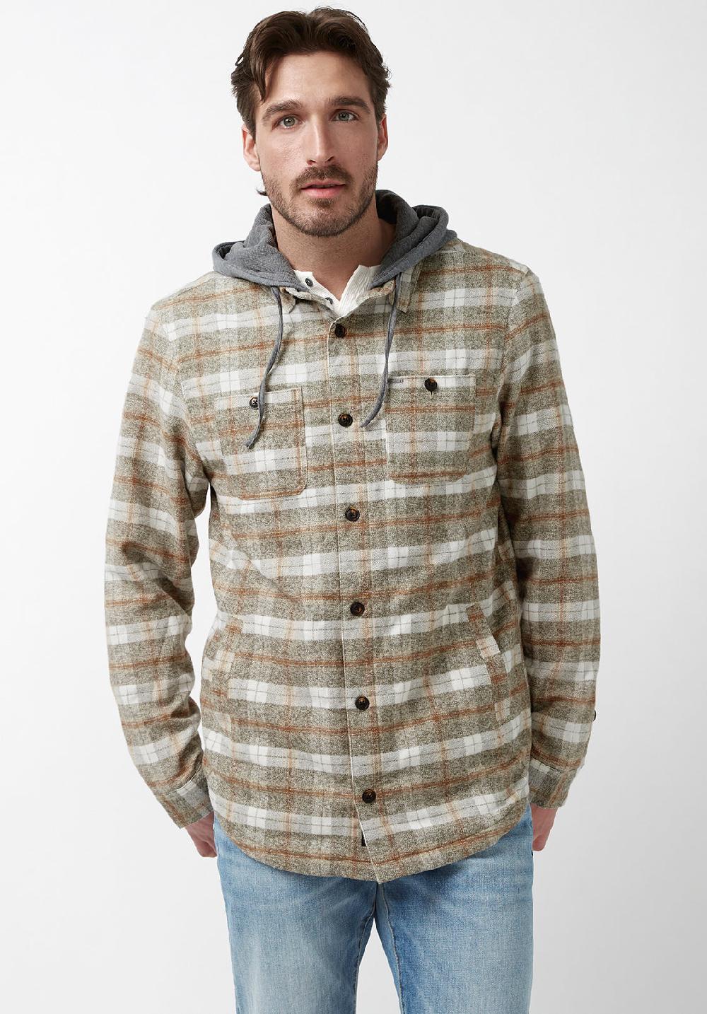 Buffalo David Bitton Sacket Men’s Hoodie Shacket In Grey Fern Plaid
