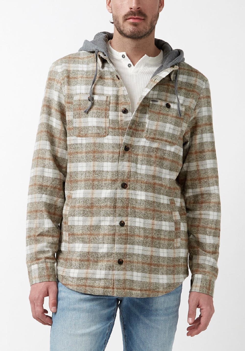 buffalo david bitton Sacket Men’s Hoodie Shacket in Grey Fern Plaid