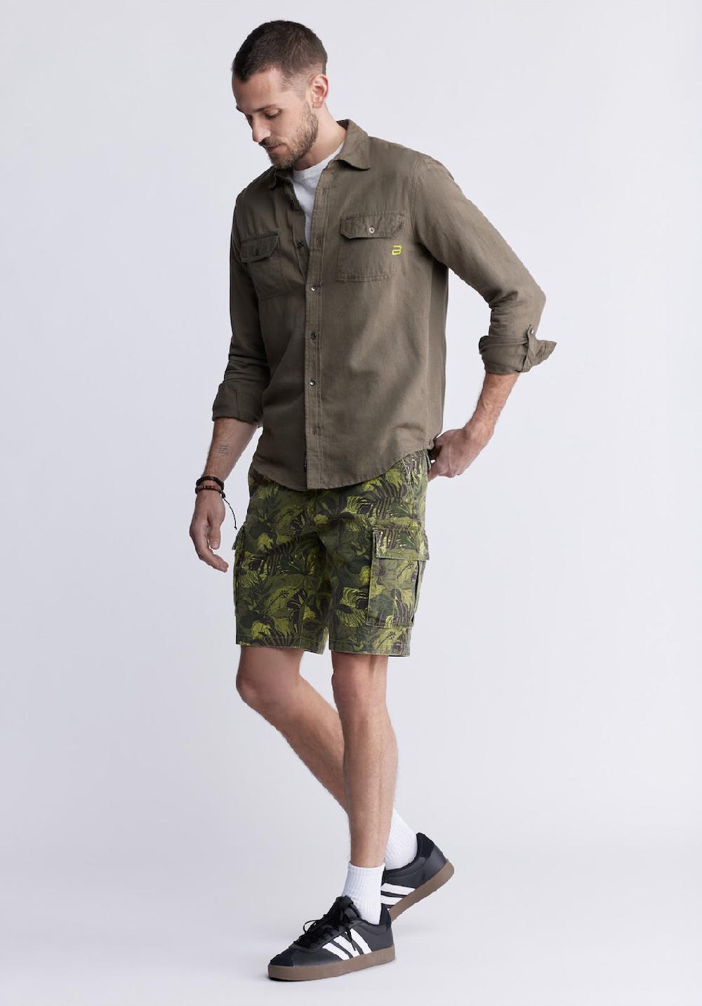 Buffalo David Bitton Sadaat Men's Long Sleeve Utility Shirt In Sphagnum Green