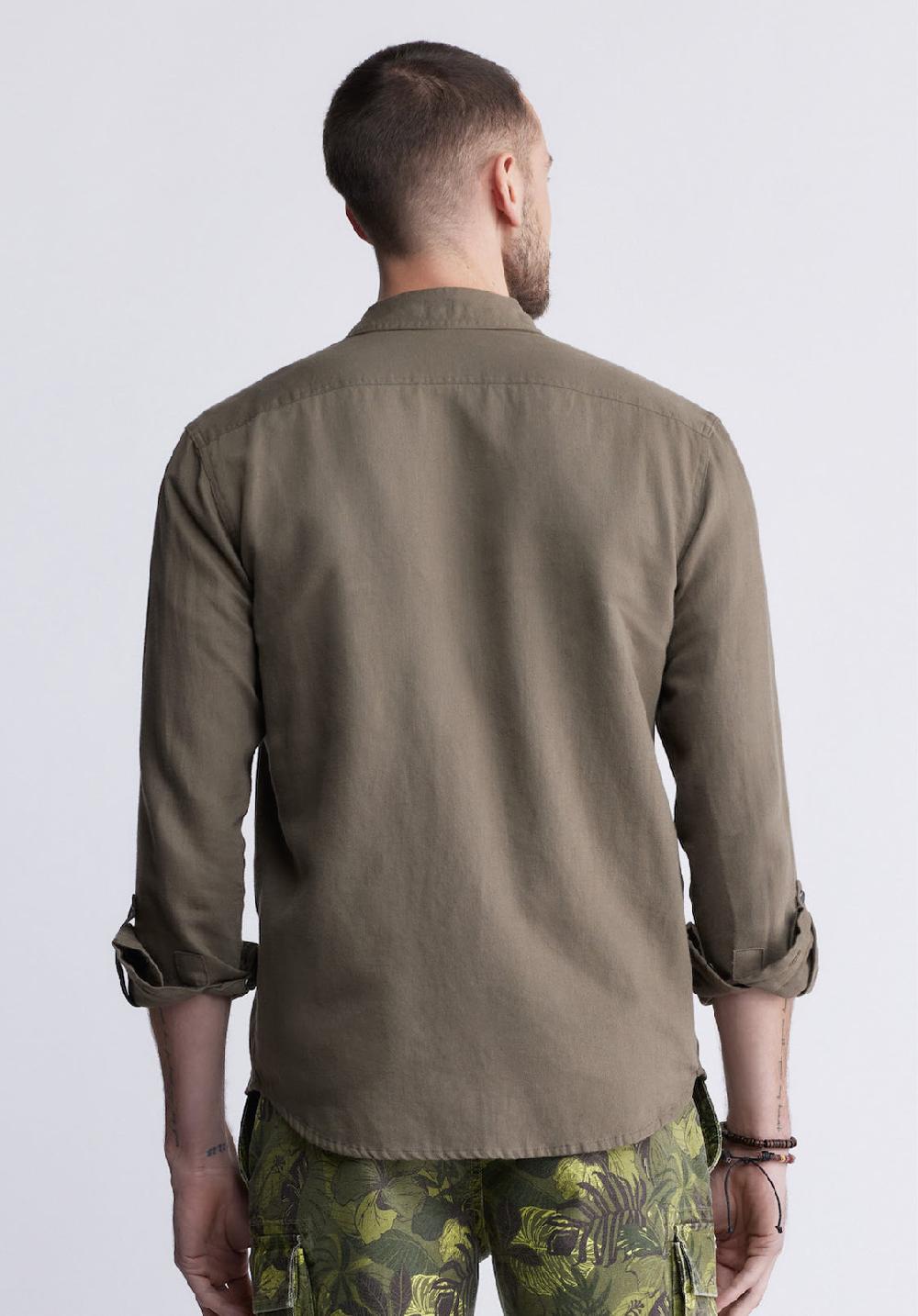 Buffalo David Bitton Sadaat Men's Long Sleeve Utility Shirt In Sphagnum Green