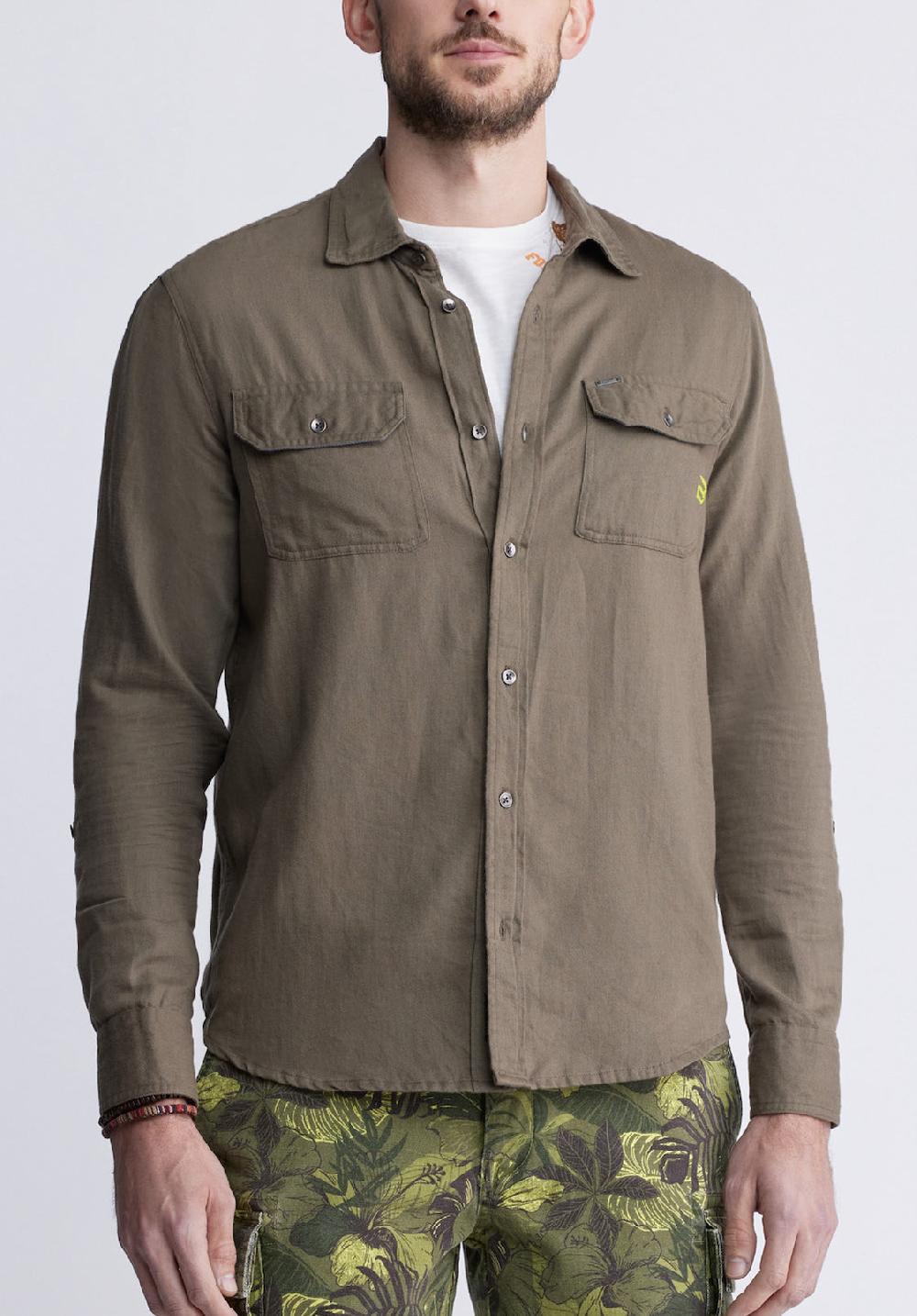 buffalo david bitton Sadaat Men's Long Sleeve Utility Shirt in Sphagnum Green