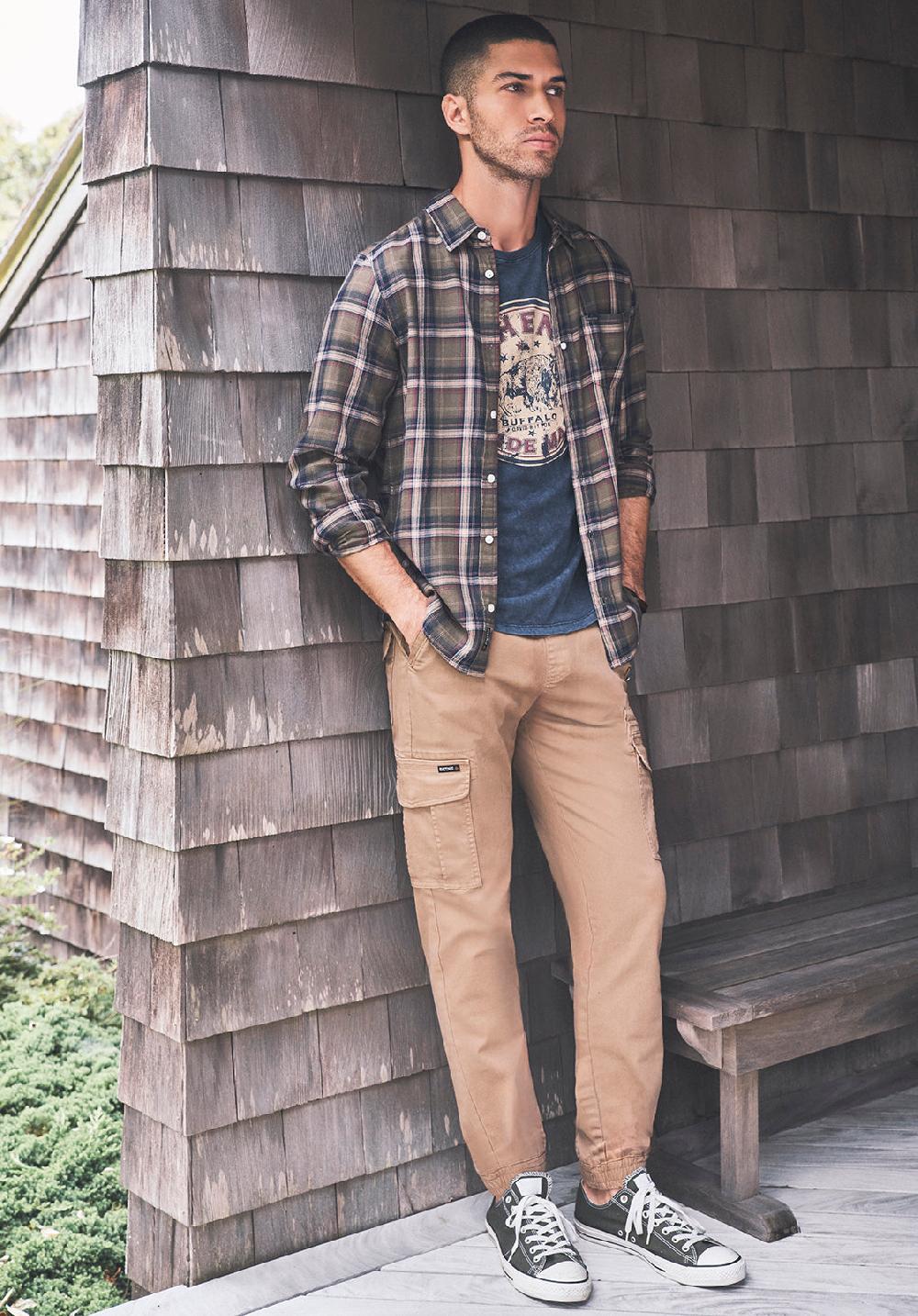 Buffalo David Bitton Sago Men’s Long-Sleeve Shirt In Olive Green Plaid