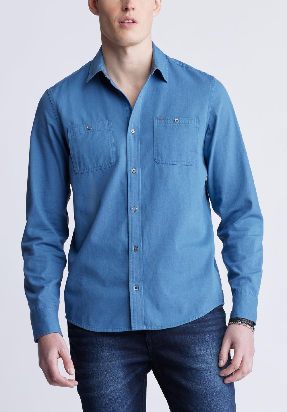 buffalo david bitton Sagrani Men's Long Sleeve Woven Shirt Blue