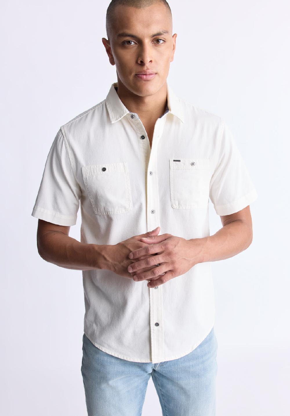 Buffalo David Bitton Sagrino Men's Short-Sleeve Utility Shirt Milk