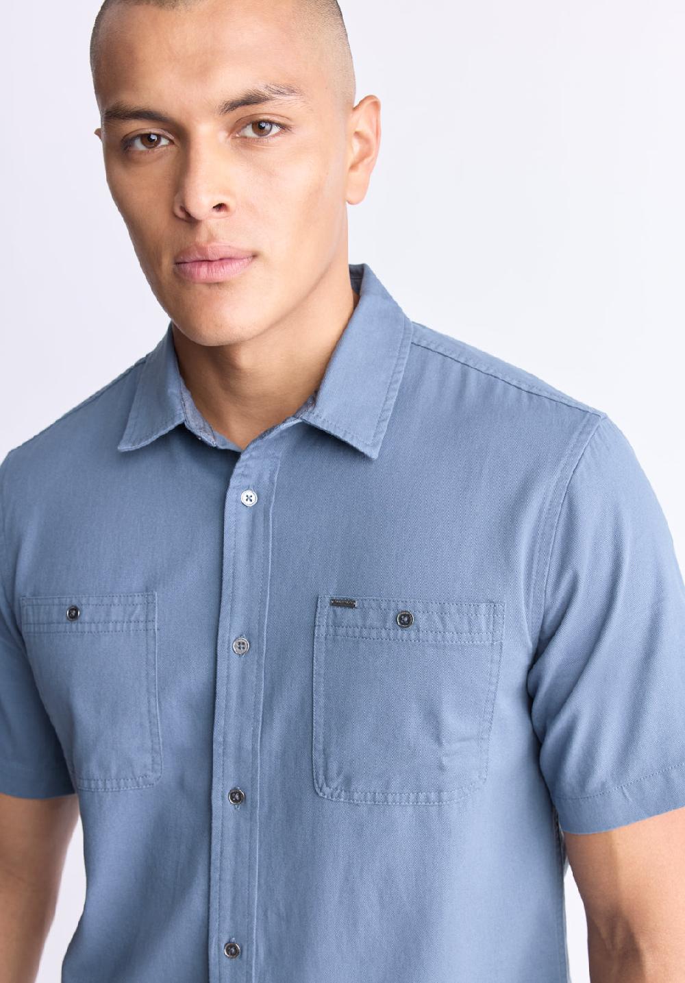 Buffalo David Bitton Sagrino Men's Short-Sleeve Utility Shirt Mirage Blue