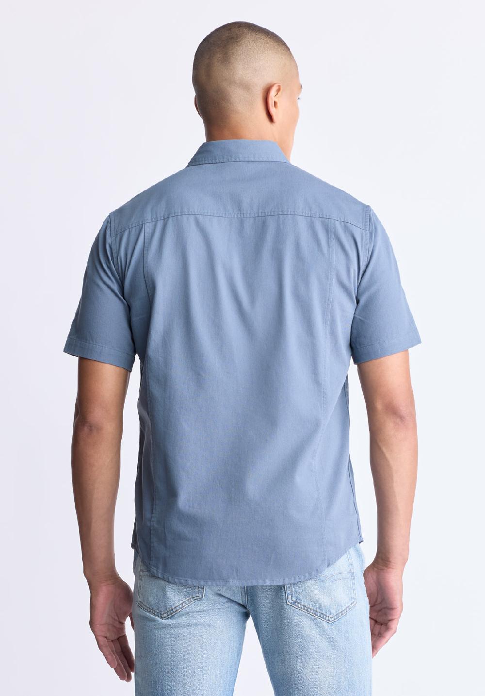 Buffalo David Bitton Sagrino Men's Short-Sleeve Utility Shirt Mirage Blue