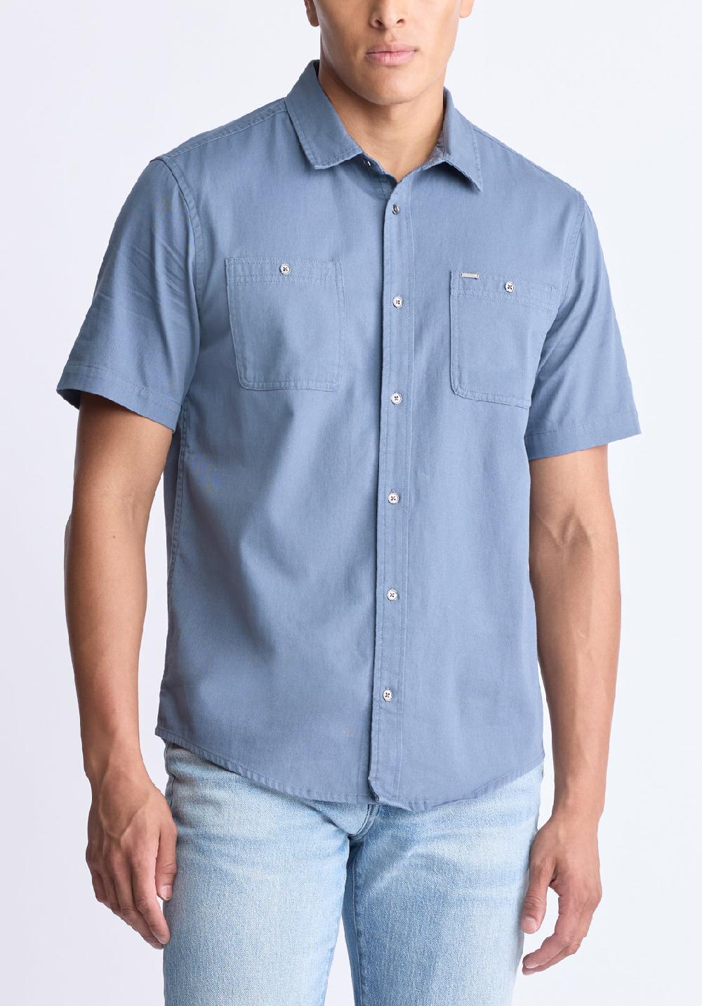 buffalo david bitton Sagrino Men's Short-Sleeve Utility Shirt Mirage blue