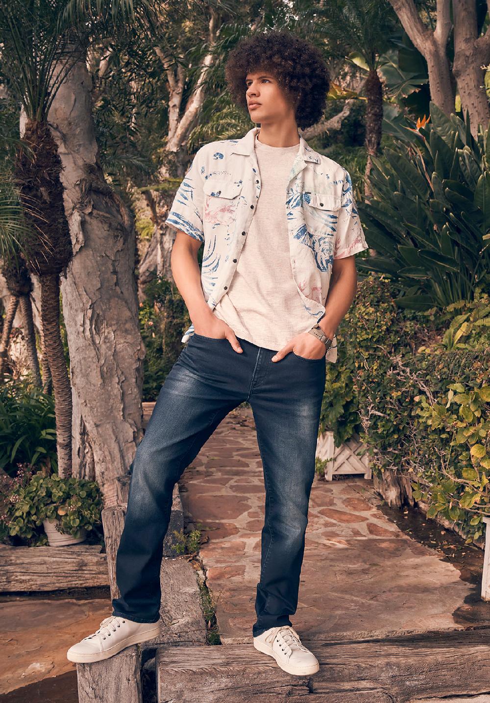 Buffalo David Bitton Salaman Men's Short Sleeve Shirt White With Blue Print