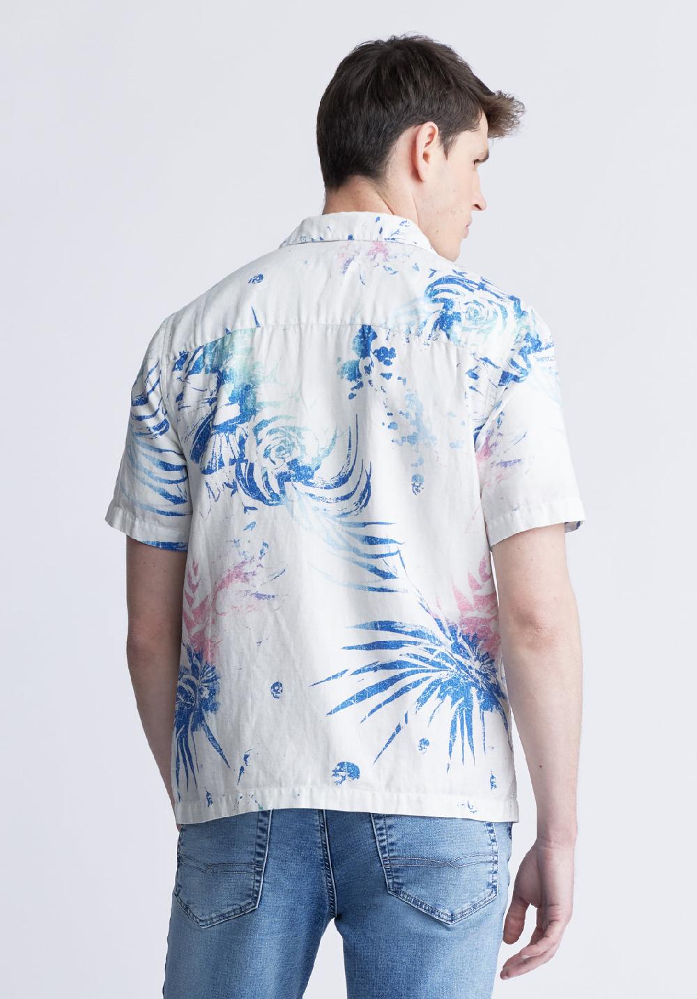 Buffalo David Bitton Salaman Men's Short Sleeve Shirt White With Blue Print