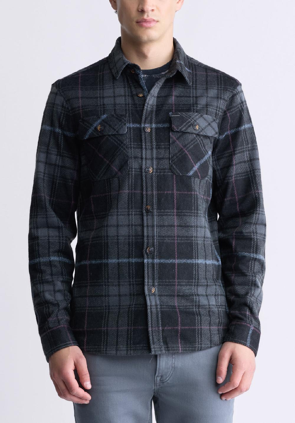buffalo david bitton Samme Men's Blanket Shirt in Black Plaid