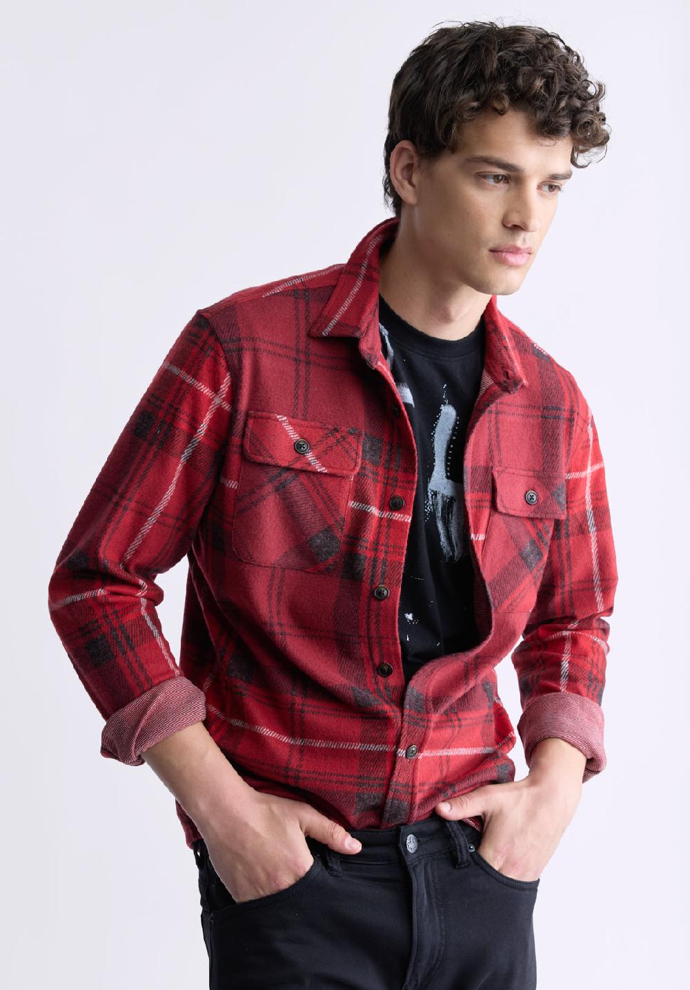 Buffalo David Bitton Samme Men's Plaid Blanket Shirt Cranberry