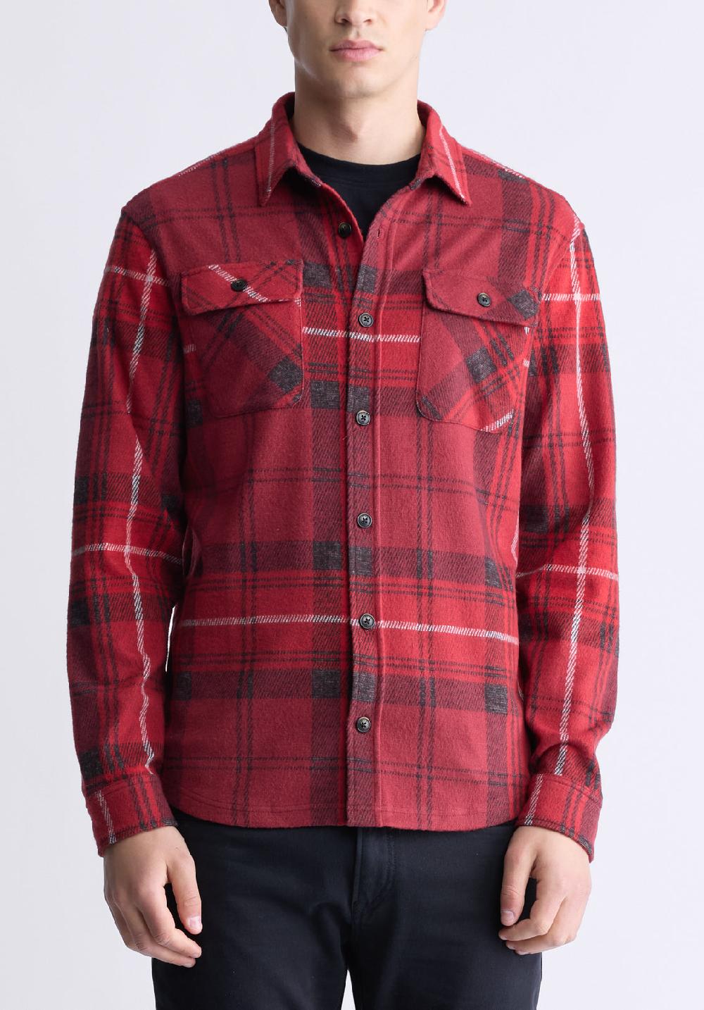 buffalo david bitton Samme Men's Plaid Blanket Shirt Cranberry